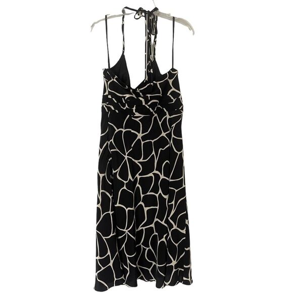 ANN TAYLOR Black White Y2K Style 100% Silk Halter A-Line Dress Size 10 - Picture 3 of 9